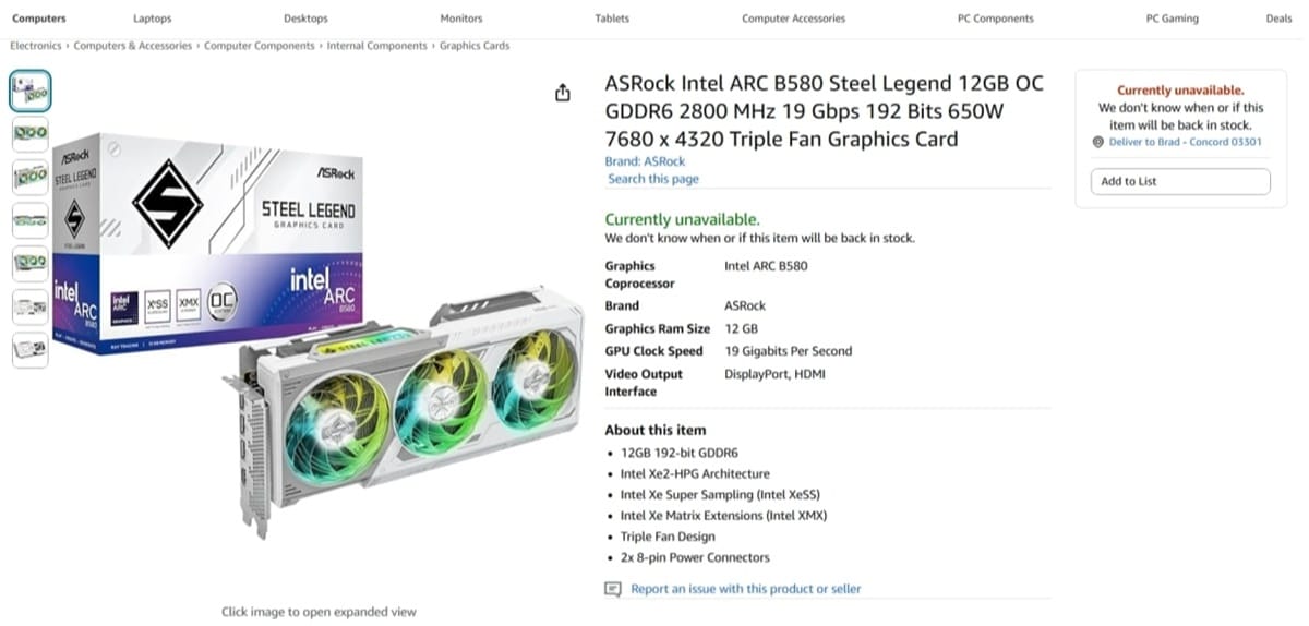 asrock intel arc b580 ekran karti