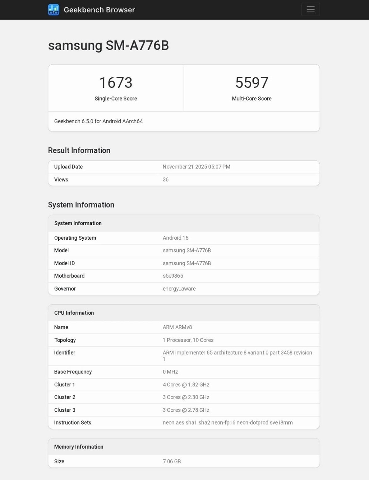 Samsung galaxy a77 geekbench testi